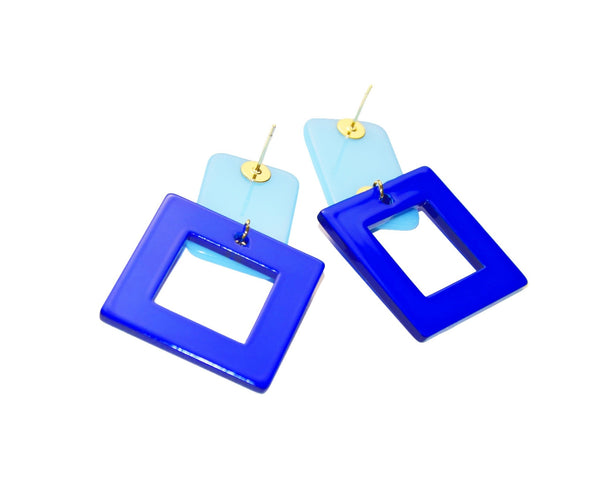 Blue Square Acrylic Earrings
