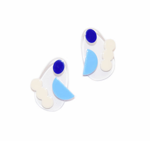 White & Blue Geometric Shape Acrylic Earrings